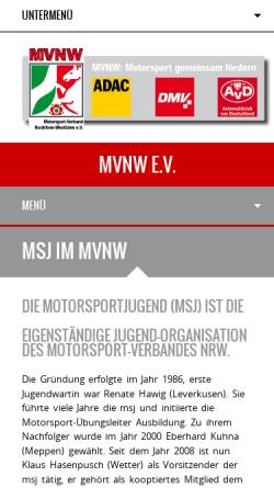 Vorschau der mobilen Webseite www.msj-mvnw.de, Motorsportjugend im MVNW