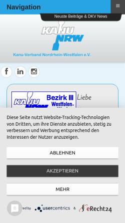 Vorschau der mobilen Webseite www.kanu-nrw-bezirk3.de, Kanu-Verband NRW e.V., Bezirk III Westfalen West