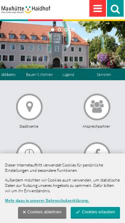 Vorschau der mobilen Webseite www.maxhuette-haidhof.de, Stadt Maxhütte Haidhof