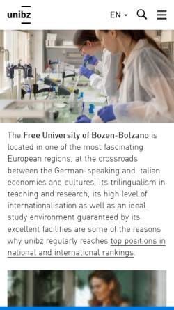 Vorschau der mobilen Webseite www.unibz.it, Freie Universität Bozen