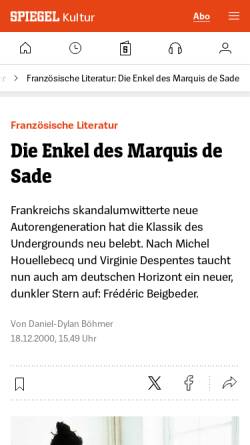 Vorschau der mobilen Webseite www.spiegel.de, Französische Literatur: Die Enkel des Marquis de Sade