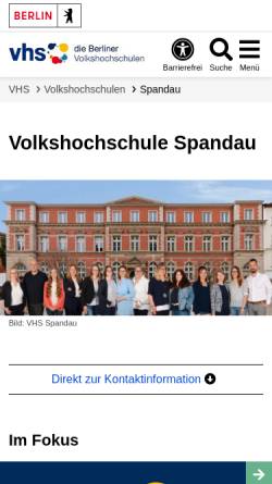 Vorschau der mobilen Webseite www.vhs-spandau.de, Volkshochschule (VHS) Berlin Spandau