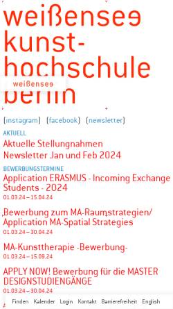 Vorschau der mobilen Webseite kh-berlin.de, Kunsthochschule Berlin-Weißensee