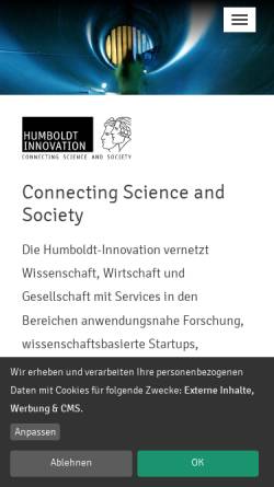 Vorschau der mobilen Webseite www.humboldt-innovation.de, Humboldt-Innovation GmbH