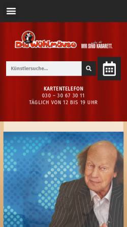 Vorschau der mobilen Webseite www.wuehlmaeuse.de, Berliner Kabarett Theater - Die Wühlmäuse GmbH