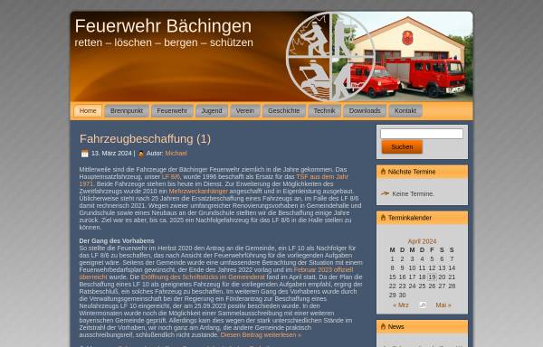 Vorschau von www.ffw-baechingen.de, Freiwillige Feuerwehr Bächingen