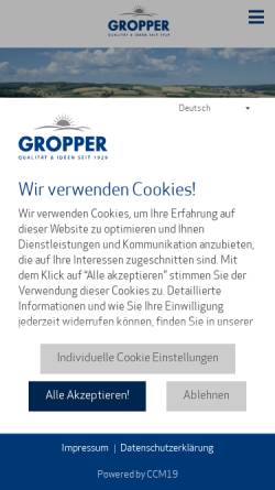 Vorschau der mobilen Webseite www.gropper.de, Molkerei Gropper