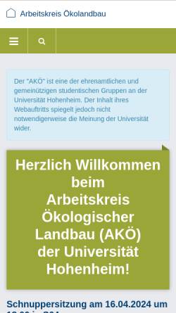 Vorschau der mobilen Webseite akoe.uni-hohenheim.de, Arbeitskreis Ökologischer Landbau