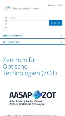 Vorschau der mobilen Webseite www.hs-aalen.de, Zentrum für Optische Technologien (ZOT)