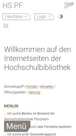 Vorschau der mobilen Webseite www.hs-pforzheim.de, Hochschulbibliothek Pforzheim