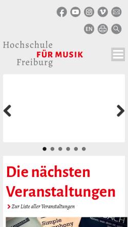 Vorschau der mobilen Webseite www.mh-freiburg.de, Staatliche Hochschule für Musik Freiburg
