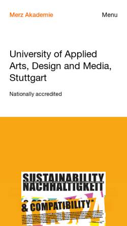 Vorschau der mobilen Webseite www.merz-akademie.de, Merz Akademie - Hochschule für Gestaltung Stuttgart