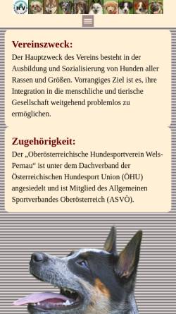 Vorschau der mobilen Webseite www.hsv-wels-pernau.at, OÖ Hundesportverein Wels Pernau