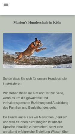 Vorschau der mobilen Webseite www.marions-hundeschule.de, Marions Hundeschule, Inhaberin Marion Kohl