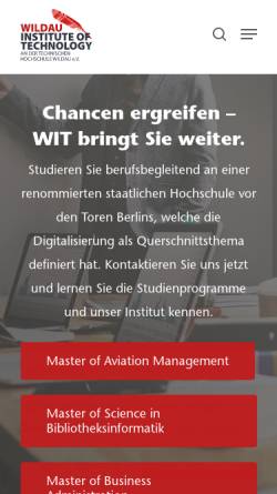 Vorschau der mobilen Webseite www.wit-wildau.de, Wildau Institute of Technology e.V.