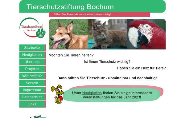 Vorschau von www.tierschutzstiftung-bochum.de, Tierschutzstiftung Bochum