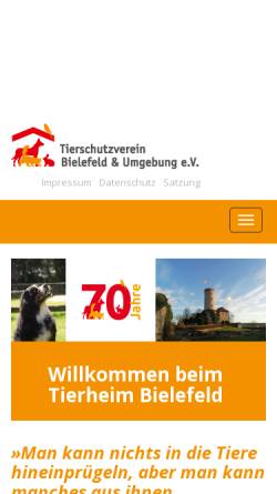 Vorschau der mobilen Webseite www.tierheim-bielefeld.de, Tierschutz-Verein Bielefeld e.V.