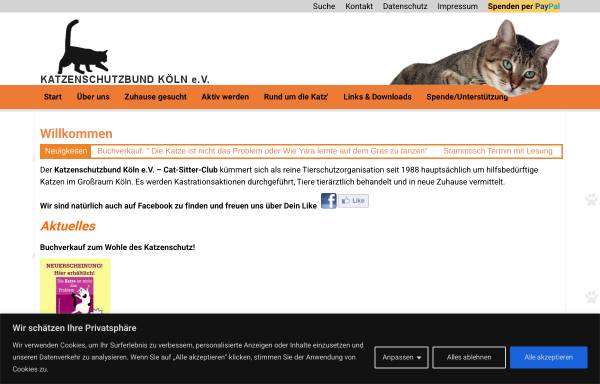 Vorschau von www.katzenschutzbund-koeln.de, Katzenschutzbund e. V. Cat-Sitter-Club Köln