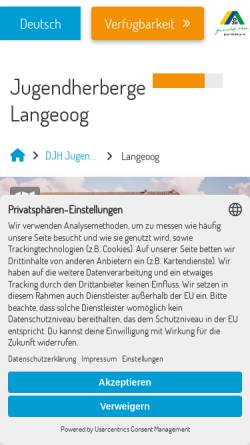 Vorschau der mobilen Webseite langeoog.jugendherberge.de, Jugendherberge Langeoog