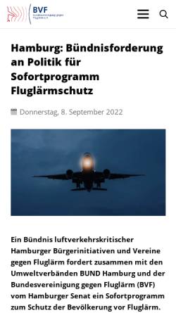Vorschau der mobilen Webseite www.fluglaerm.de, Notgemeinschaft der Flughafenanlieger Hamburg