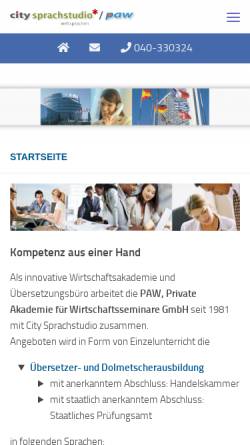 Vorschau der mobilen Webseite www.paw-private-academy.eu, City Sprachstudio