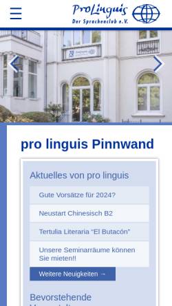 Vorschau der mobilen Webseite www.prolinguis.de, pro linguis Der Sprachenclub e.V.