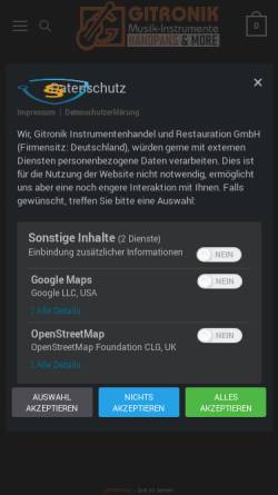 Vorschau der mobilen Webseite www.gitronik.de, Musikhaus Gitronik