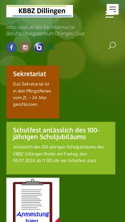 Vorschau der mobilen Webseite www.kbbz-dillingen.de, KBBZ Kaufmännisches Berufsbildungszentrum