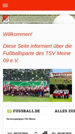 Vorschau der mobilen Webseite www.tsv-meine-fussball.de, TSV Meine 09 e.V.