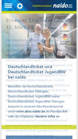 Vorschau der mobilen Webseite www.naldo.de, naldo, Verkehrsverbund Neckar-Alb-Donau