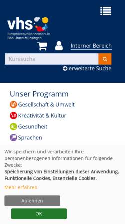 Vorschau der mobilen Webseite www.vhs-badurach.de, Volkshochschule Bad Urach e.V.