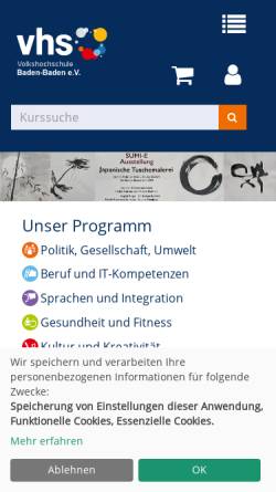 Vorschau der mobilen Webseite www.vhs-baden-baden.de, Volkshochschule Baden-Baden e.V.