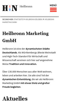 Vorschau der mobilen Webseite www.heilbronn-marketing.de, Heilbronn Marketing GmbH