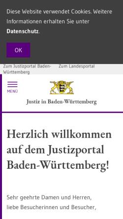 Vorschau der mobilen Webseite www.justiz.baden-wuerttemberg.de, Justizministerium