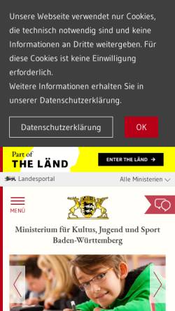 Vorschau der mobilen Webseite www.km-bw.de, Ministerium für Kultus, Jugend und Sport