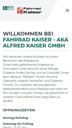 Vorschau der mobilen Webseite www.fahrradkaiser.de, Alfred Kaiser GmbH
