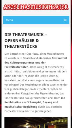 Vorschau der mobilen Webseite www.angelinasmusiktheater.de, Angelinas Musiktheater - Kinderunterhaltung