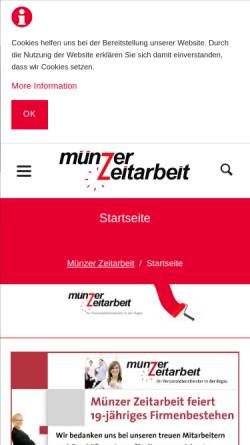 Vorschau der mobilen Webseite www.muenzerzeitarbeit.de, Münzer Zeitarbeit