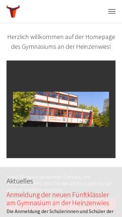 Vorschau der mobilen Webseite www.heinzenwies.de, Gymnasium an der Heinzenwies