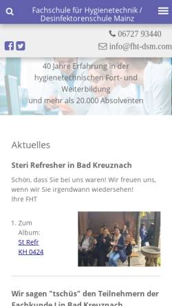 Vorschau der mobilen Webseite www.fht-dsm.com, FHT/DSM - Fachschule für Hygienetechnik/Desinfektorenschule Mainz