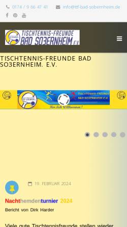 Vorschau der mobilen Webseite www.ttf-bad-sobernheim.de, Tischtennis-Freunde Bad Sobernheim e. V.