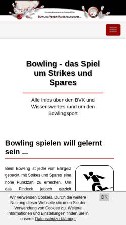 Vorschau der mobilen Webseite bvkaiserslautern.de, Bowlingverein