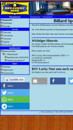 Vorschau der mobilen Webseite www.bsv-luckynine.de, Lucky Nine Kaiserslautern 1992 e. V.