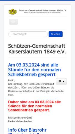 Vorschau der mobilen Webseite www.sgk-1849ev.de, Schützen-Gemeinschaft Kaiserslautern 1849 e.V. (SGK)