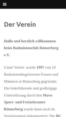 Vorschau der mobilen Webseite www.badmintonclub-roemerberg.de, Badmintonclub Römerberg