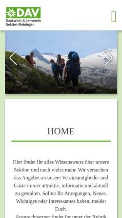 Vorschau der mobilen Webseite www.alpenverein-meiningen.de, Sektion Meiningen des Deutschen Alpenvereins (DAV) e.V.