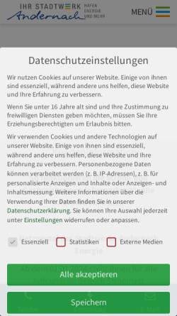 Vorschau der mobilen Webseite www.stadtwerke-andernach.de, Stadtwerke Andernach GmbH