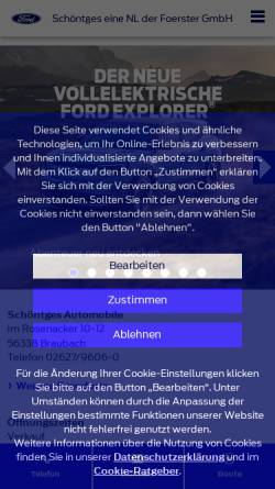 Vorschau der mobilen Webseite www.ford-schoentges-braubach.de, Ford-Händler Autohaus Schöntges GmbH