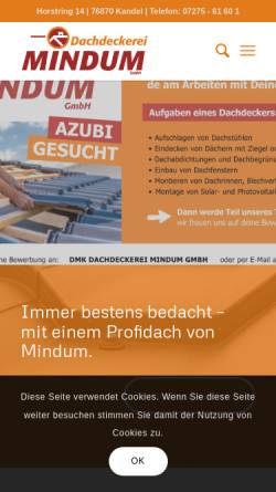 Vorschau der mobilen Webseite www.dachdeckerei-mindum.de, Dachdeckerei Mindum