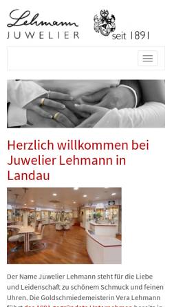 Vorschau der mobilen Webseite www.juwelierlehmann.de, Juwelier Lehmann